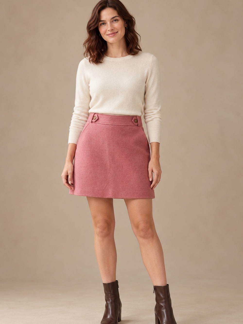 LOFT Wool‑Blend Button‑Front Skirt – Size 8 | Soft‑Girl Office Chic | Preppy